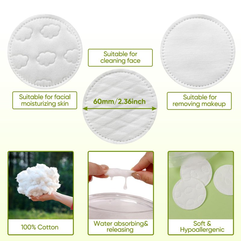 Boxed 300-Count Embossed Cotton Rounds – 3 Unique Patterns, Lint-Free, Dual-Sided, Soft & Durable, Ideal for Makeup Removal, Skincare, Nail Polish, and Baby Care