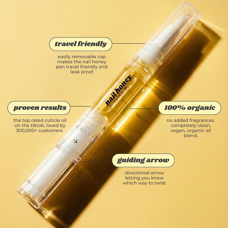 Nail Honey Cuticle Oil Pen - Organic Nail Growth Treatment for Dry Cuticles & Brittle Nails | Jojoba, Almond & Argan Oil (2ml)