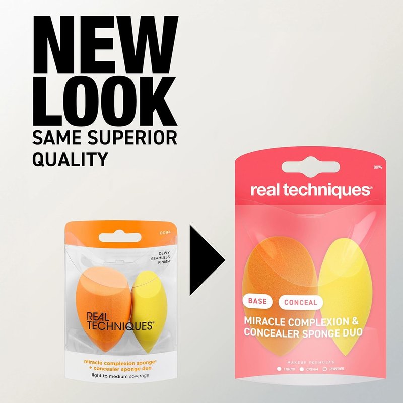 Real Techniques Miracle Complexion Sponge - Makeup Blending Sponges Duo for Natural, Dewy Finish | Latex-Free, 2 Count
