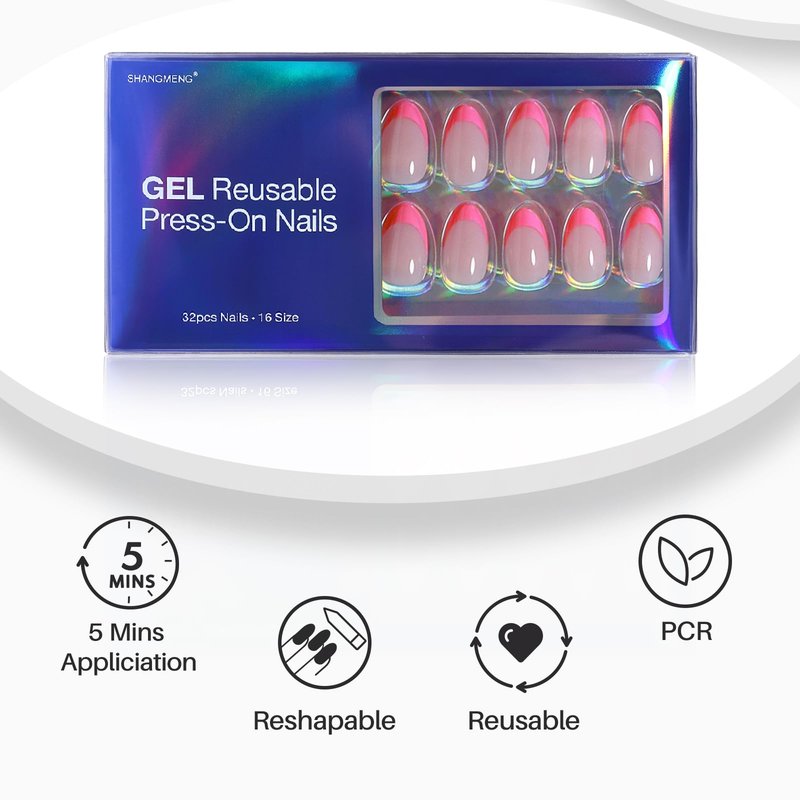 Pink French Tip Press on Nails Almond - SHANGMENG Soft Gel Press on Nails Short for Women Gift, Naturally Fit Glue on Nails in 16 Sizes - 32 Reusable Fake Nails Kit with Glue, Dolce Pink