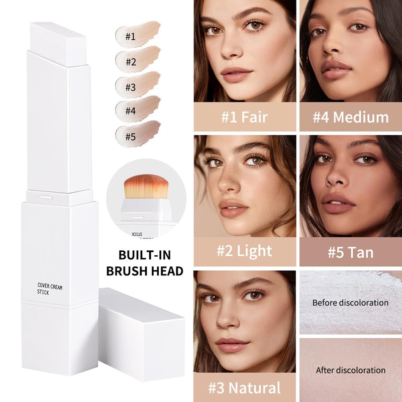 Easilydays Cover Cream Stick, Korean Portable Color-Changing Foundation Stick, Medium to Full Coverage, Brightening Makeup Base for a Smooth Hydrating Flawless Look, SoftBrush, #2 Light