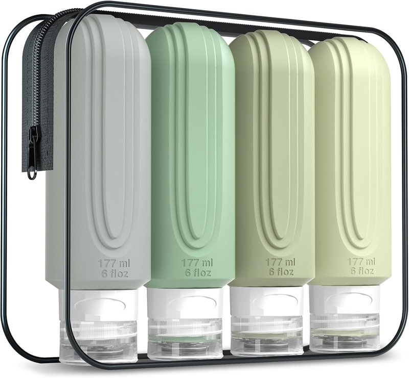 Mrsdry Travel Bottles - 6oz Leak-Proof Containers for Toiletries | BPA-Free Refillable Tubs with Bag (4 Pack)