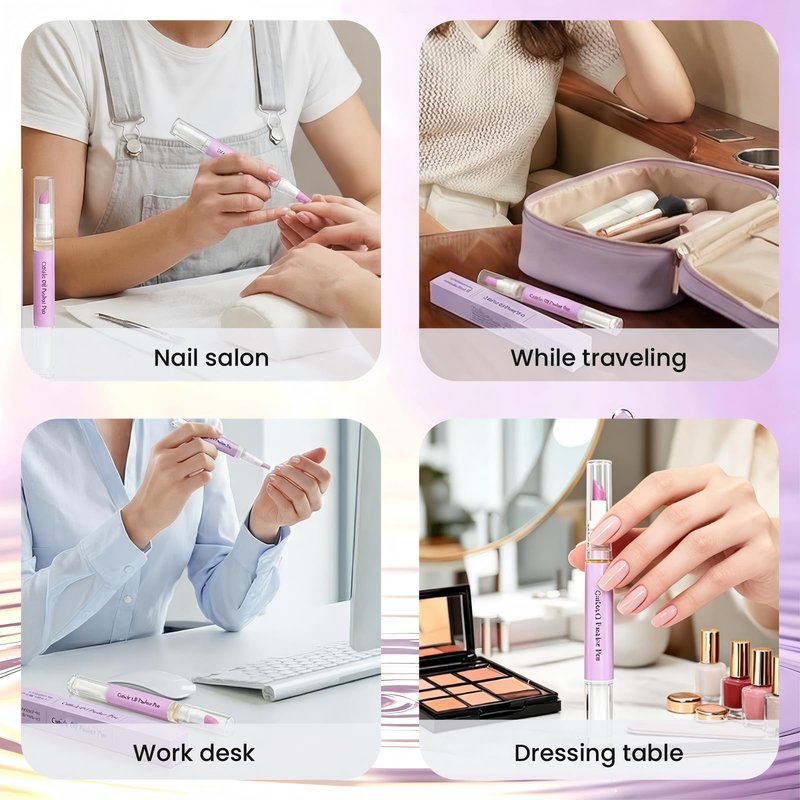 2 Pcs 2-in-1 Cuticle Oil Pusher Pen, Ceramic Cuticle Remover Pen, Gentle Exfoliation, Moisturizing & Brightening for Dry Damaged Nails & Hangnails, Portable Nail Care Tool