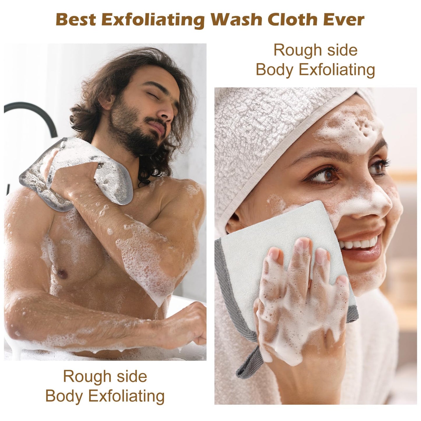 Shimmeroo 3Pcs Exfoliating Washcloths for Face 8x8 Inch Bamboo Charcoal Premium Face Body Wash Cloths with Softness Scrubbing Two Sides Exfoliating Towel for Women Men(Grey)