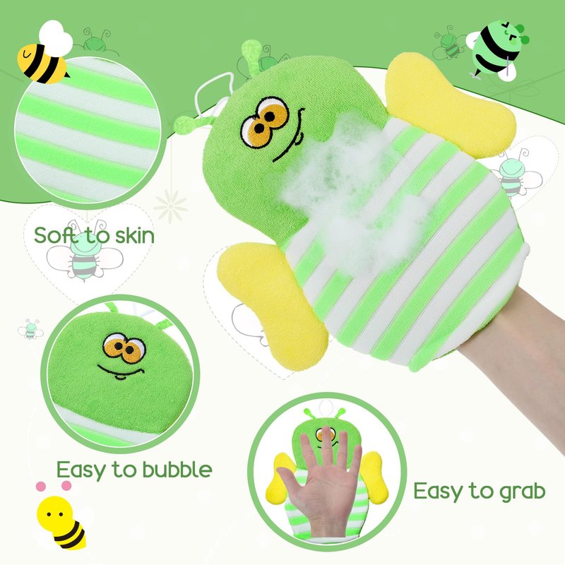 Sibba 6 Pcs Baby Bath Mitt Washcloths Gloves, Gentle Cute Exfoliating Wash Mitt Animal Pattern, Baby Mittens Bath Towel Glove Soft Scrub Toddler Wash Cloths Body Scrubber Bathing Loofah Infant Gloves