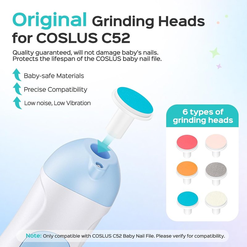 COSLUS Baby Electric Nail File Replacement Pads - 12 Grinding Heads & 8 Buffer Pads | Safe & Gentle for Newborns, Infants & Toddlers