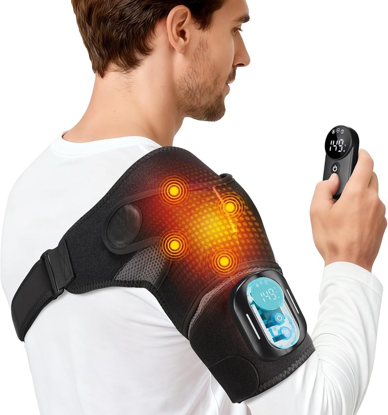 Cordless Shoulder Heating Pad - Portable Heated Wrap for Pain Relief | 5 Heat & Vibration Settings