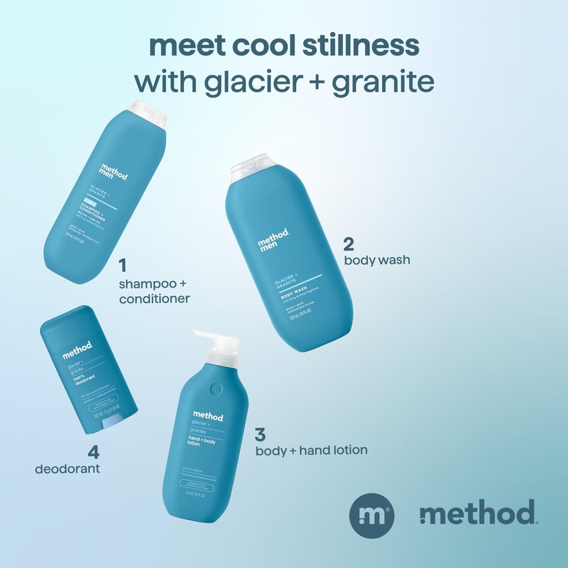 Method Men 2-in-1 Shampoo and Conditioner, Glacier + Granite - Cleans and Conditions with Argan and Jojoba Oil - Made without Parabens - 14 oz
