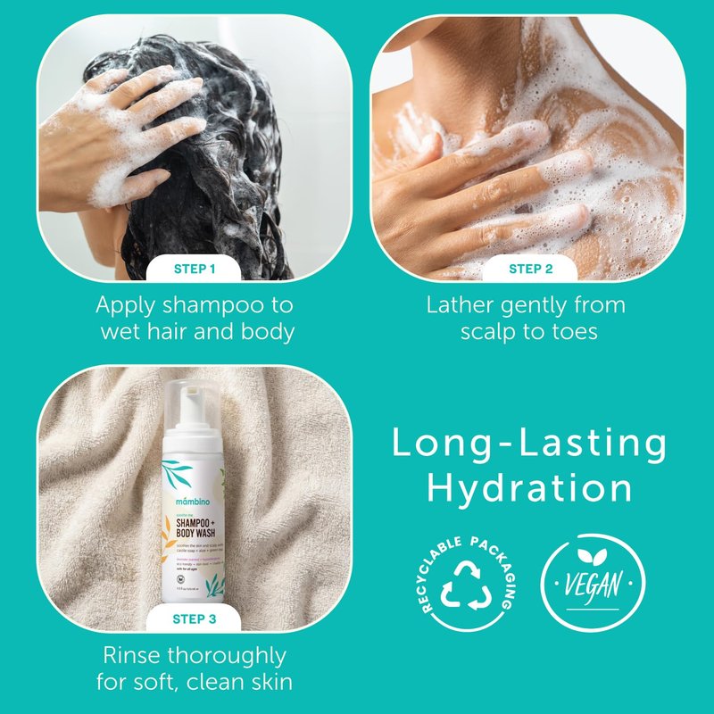 Mambino Organics Soothe Me Shampoo & Body Wash for Kids, Essential Baby Bath, Gentle Newborn Essentials, Lavender & Green Tea 5.5floz
