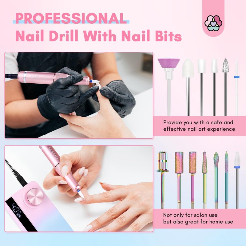 SAVILAND Portable Electric Nail Drill: 40000 RPM Rechargeable Electric Nail File for Acrylic Nails Professional with Ceramic Corn Head Nail Drill Bits for Nails Manicure Tools & Pedicure Kit Salon Use