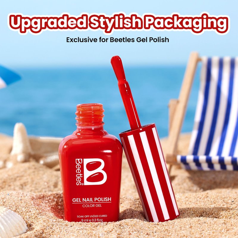 Beetles Red Gel Polish - Summer Voyage Summer Nails, Sunburn Red Gel Nail Polish, Same Color Same Bottle, Soak Off UV LED Lamp Neon Nails Art, Long-Lasting Manicure Salon DIY for Holiday