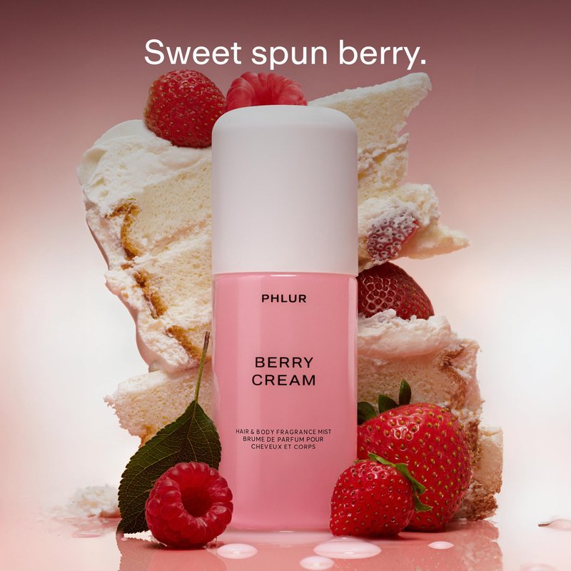 PHLUR Berry Cream Body Mist, 3 Fl Oz - Hair and Body Perfume for Women & Men, Sweet Berries & Vanilla Perfume Body Spray with Strawberry, Cream, Vanilla Bean and Sugared Amber Fragrance