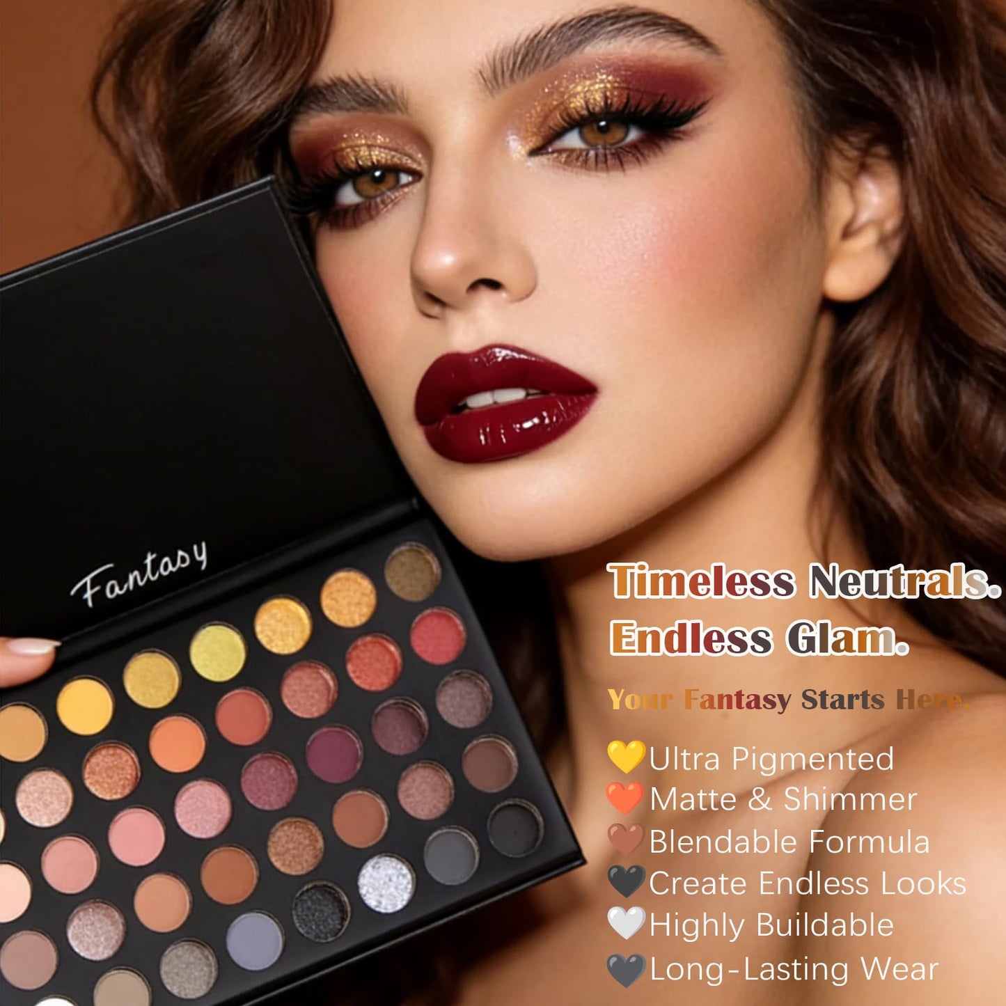 UCANBE Professional Neutral Smokey Eyeshadow Makeup Palette, Matte Shimmer Metallic Black Grey Dark Goth Eye Shadows for Halloween, Pigmented Warm Smoky Naked Nude Rosy Gold Brown Pallet Make Up Kit