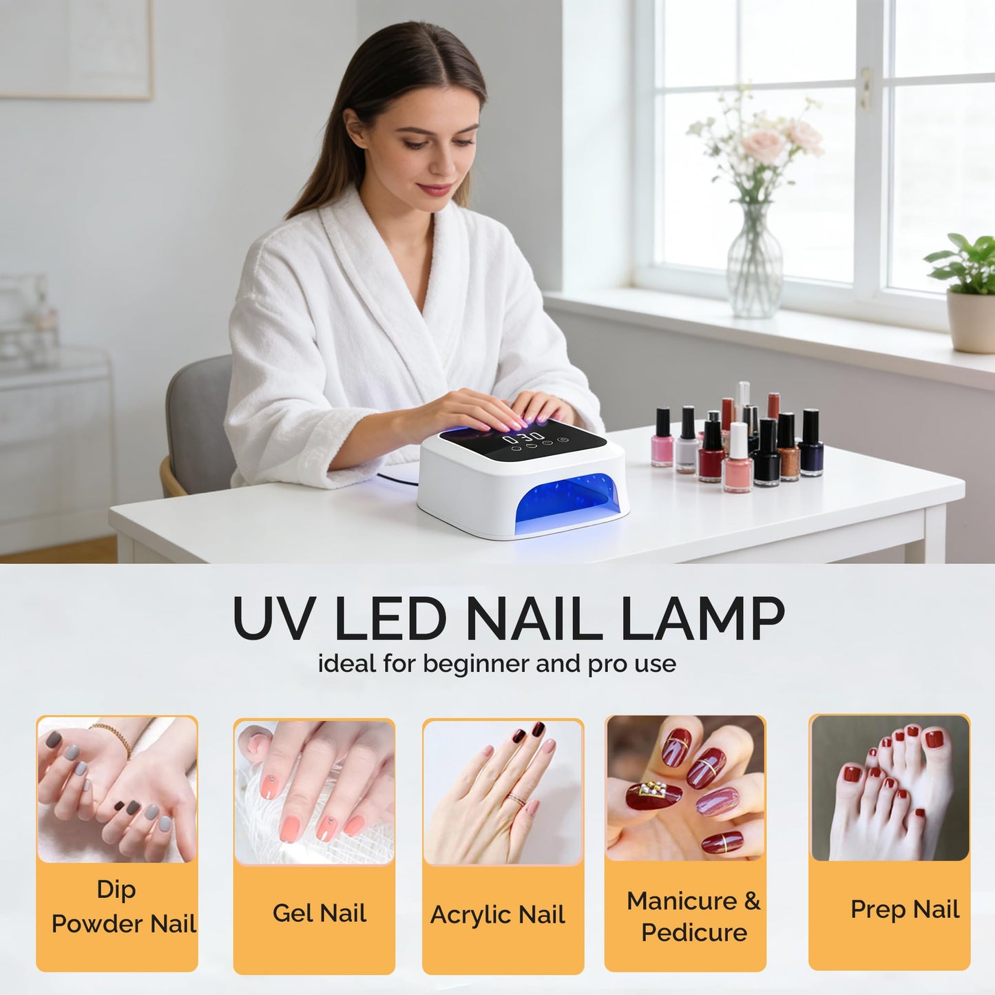UV LED Nail Lamp with Detachable Reflective Base,36 Beads Large LCD Screen, Auto Sensor & 4 Timer Settings,Nail Dryer Lights for Acrylic Nail Gels - Professional Gel Polish Dryer for Home & Salon Use