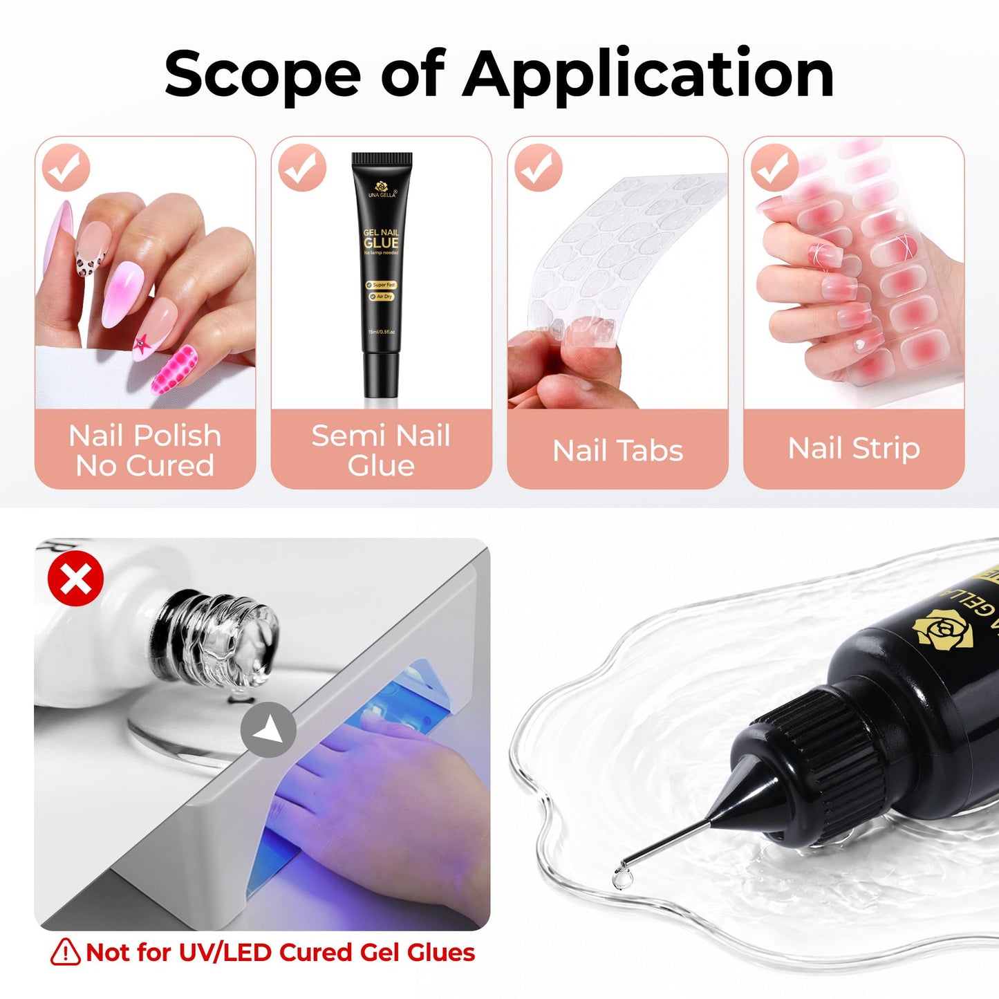UNA GELLA Nail Glue Remover for Press on Nails，20ml Pinpoint Non-Acetone Semi Solid Nail Glue Remover for Nails Tips，Gentle GLUE Remover with Upgraded Stick Easy Removal