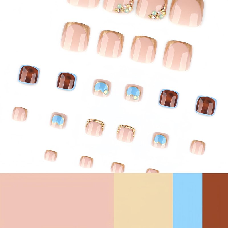 Gold French Tip Press On Toenails - Leopard Print Full Cover Acrylic | 24 Pcs Short Square Design for Women