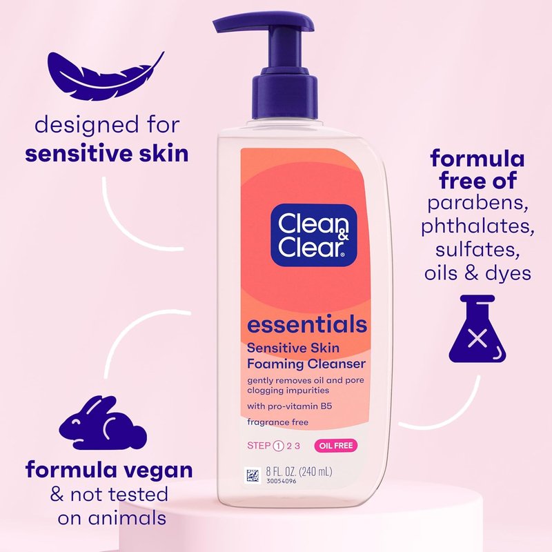 Oil-Free Foaming Facial Cleanser - Daily Face Wash with Pro-Vitamin B5 for Sensitive Skin | 8 fl oz