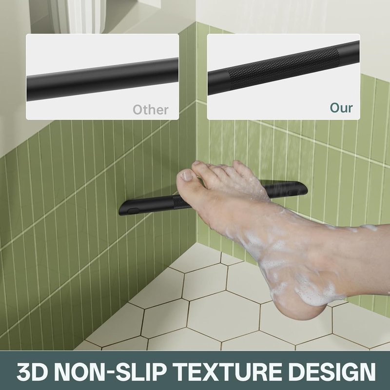 Matte Black Shower Foot Rest Bar - Stainless Steel Non-Slip Corner Step for Shaving Legs | Wall Mounted