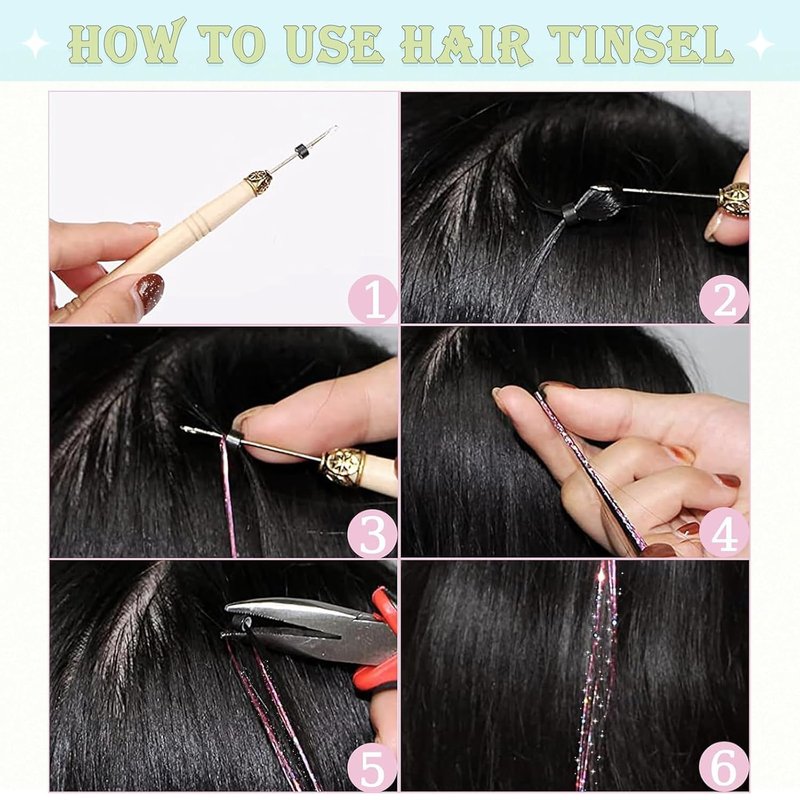 Skiennix Hair Tinsel Kit - 18 Colors of Holographic Hair Extensions | Heat Resistant Glitter for Festivals