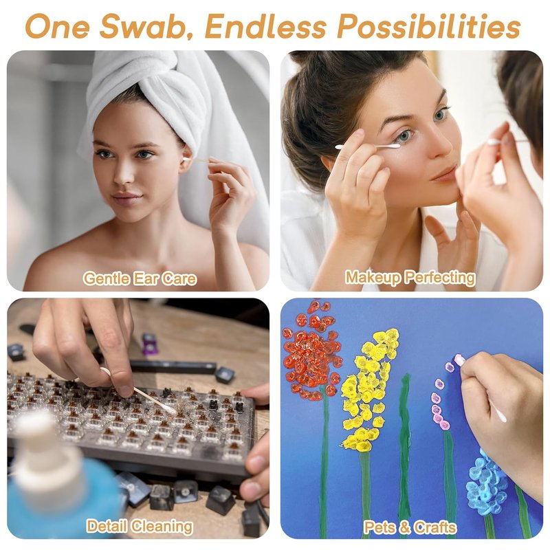 Bamboo Cotton Swabs - 1000 Count Biodegradable Double Tips for Ear & Makeup Care | Eco-Friendly Storage Box