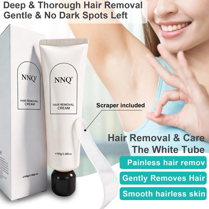 NNQ Hair Removal Cream For Women Men, Painless Depilatory Cream for Legs, Arms, Bikini Line & Underarms, Fast Body Hair Remover for Sensitive Skin, Moisturizing & Smoothing Formula, 3.38 FL OZ