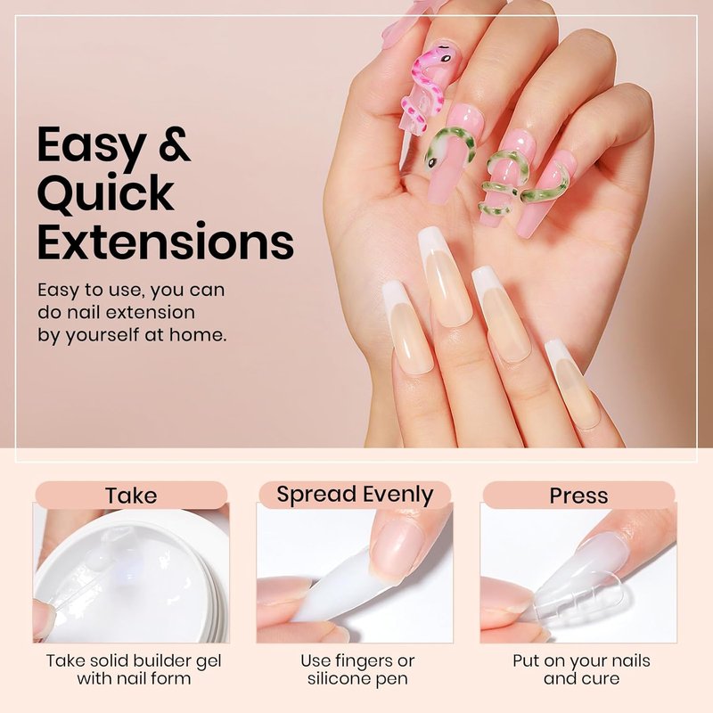 MIZHSE 100g Milky White Solid Builder Gel for Nails, Large Capacity Hard Builder Gels Kit for Nails Sculpting for 3D Art Gel U V LED with 36pcs Dual Form, for Nail Salon Home DIY