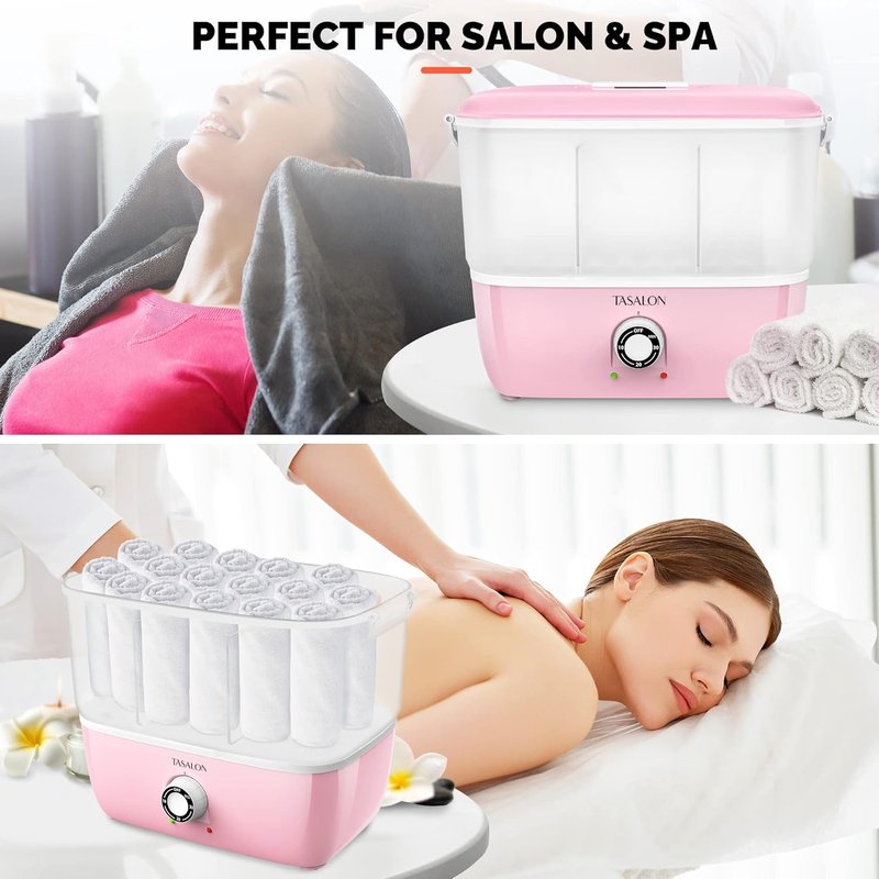 Hot Towel Steamer for Facials - Portable Towel Warmer Heats in 5 Minutes | Fits 16 Mini Towels, Pink