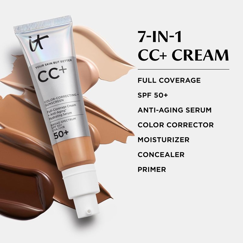 IT Cosmetics CC+ Cream - Full Coverage Foundation With SPF 50+ & Anti-Aging Serum | Lightweight, Hydrating, All Skin Types