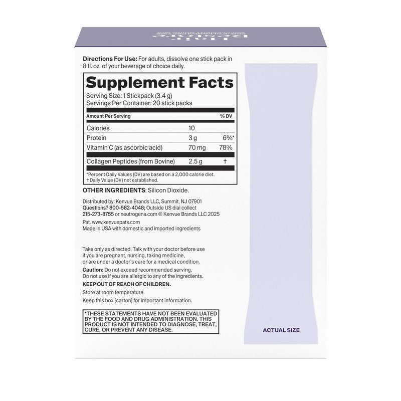 Neutrogena Hair Restore Pro-Collagen Peptide Supplement - Vitamin C Powder Drink Mix for Thicker Hair | 20 Stick Packs