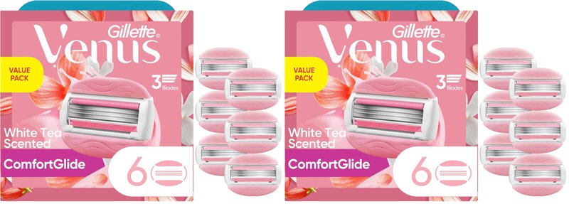 Gillette Venus ComfortGlide White Tea Women's Razor Blades,3-Blade Razor Refills,Holiday Gifts for Women,6 Count (Pack of 2)