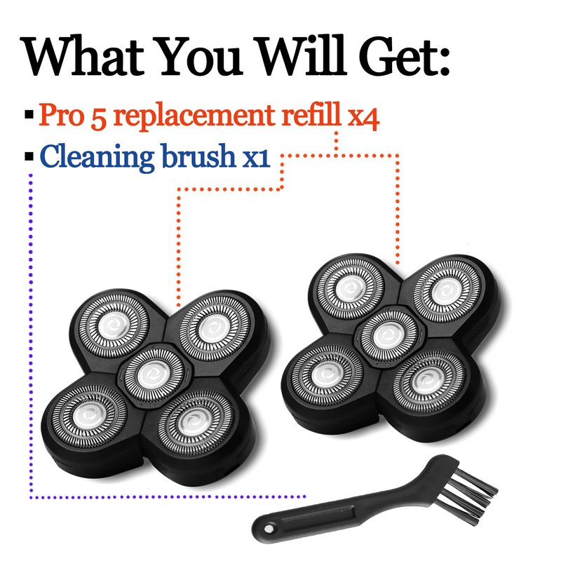 GORLENT 2-Pack Pro 5 Replacement Blade Refills for Freebirds Bald Head Shavers, Shaver Replacement Head for a Close and Smooth Shaving Experience