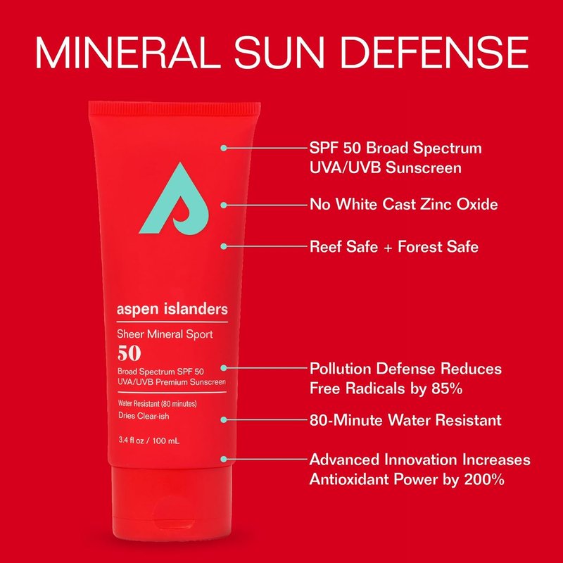 Hawaii Reef Compliant SPF 50 Mineral Sport Sunscreen Lotion - No White Cast, Anti-Aging, Water-Resistant | 3.4 fl oz