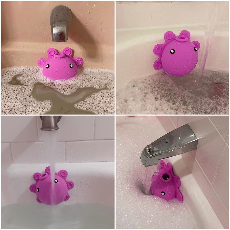 Silicone Bathtub Overflow Drain Cover with Suction Cup - Adds Inches of Water for Deeper Bath, Deep Pink