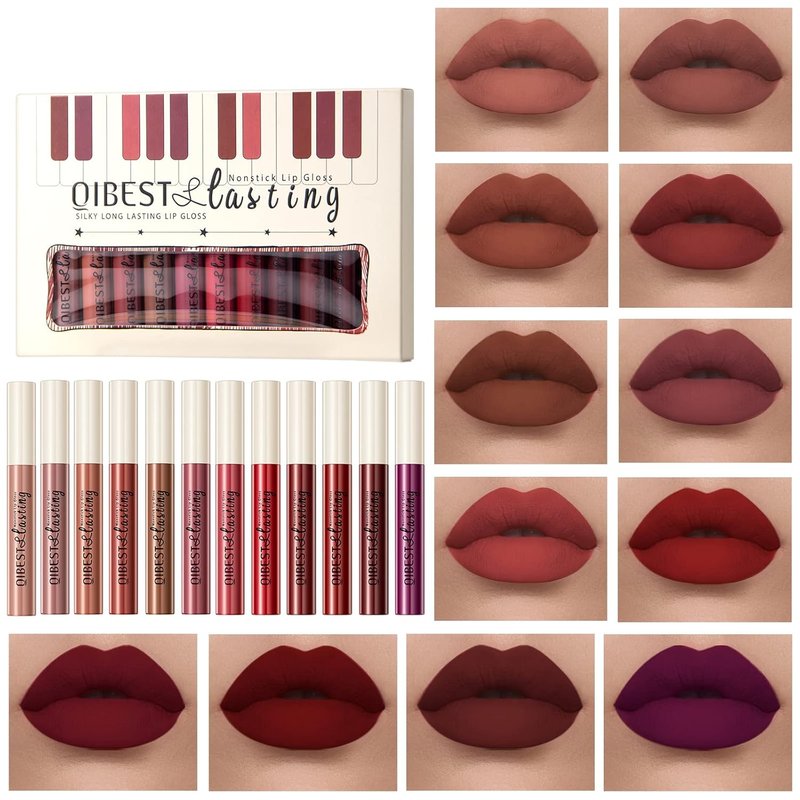 Skiennix Matte Liquid Lipstick Set - 12 Pcs Waterproof & Long-Lasting Lip Stain | Full Coverage in Nude & Dark Red