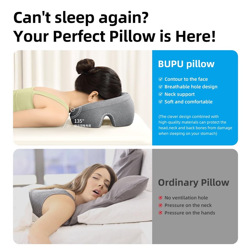 OSZZT Prone Massage Pillow for Facial Support，Prone Pillow for Eye Surgery，Detachable Cover，Facial Ventilation Hole Design，Face Groove Cushion for Stomach Sleepers (Grey)