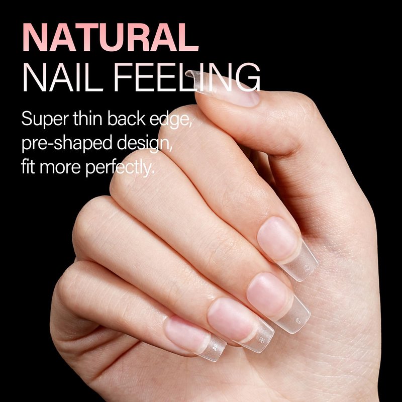 AILLSA Short Square Nail Tips 15 Sizes 240pcs Full Cover Gel Tips Double Matte No Need Base Coat Fake Soft Nail Tips for Press On Nail Extension