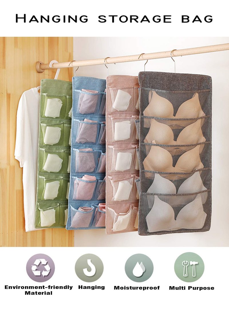 AARAINBOW Hanging Bra Organizer with Pockets, Hanging Sock Organizer, Dual Sided Hanging Closet Underwear Storage Holder for Lingerie, Panty Tie (20 Pockets, Gray)