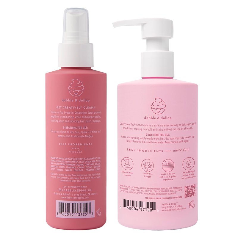 Dabble & Dollop Cherry on Top Detangling Duo – Kids Hair Conditioner & Leave-In Detangler Spray 2-Pack Bundle – Gentle, Non-Toxic, Natural-Origin Hair Care for All Hair Types