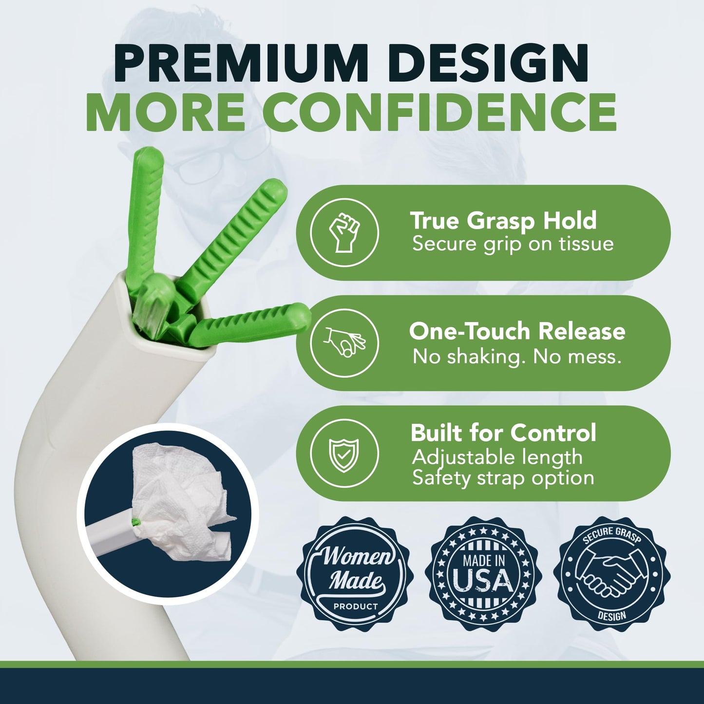 FreedomWand Multipurpose Toilet Aids - 14.5" Inch Wiping Aid Toileting for Women & Men, Butt Wiper Tool, Toilet Assist Device and Paper Extender, Ideal for Elderly, Disabled and Post Surgery Use