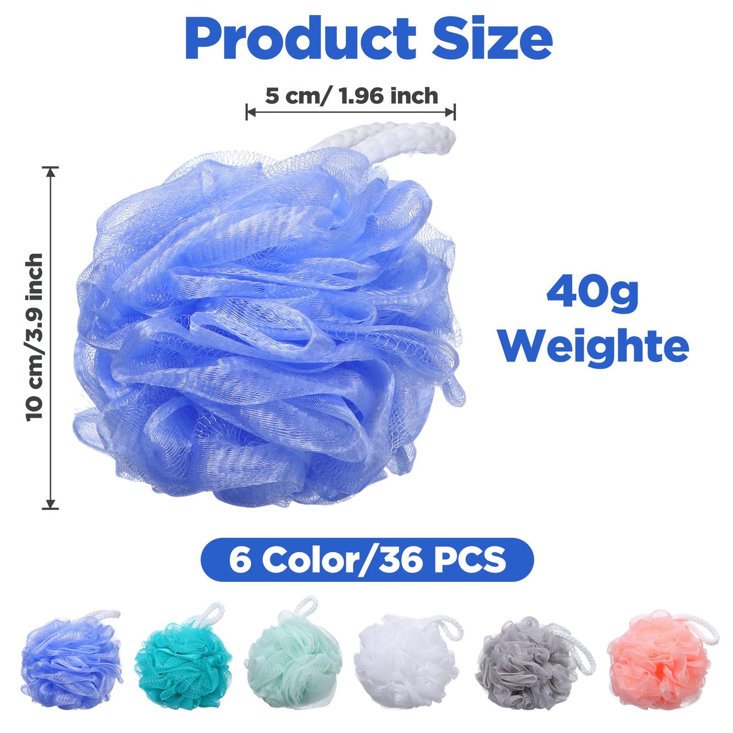 36 Pcs Bath Sponge Shower 40g Loofahs Bulk Bath Luffas Exfoliating Body Scrubber Pack Soft Colorful Mesh Balls Puff Bathing Accessories for Men and Women Exfoliating Sponge