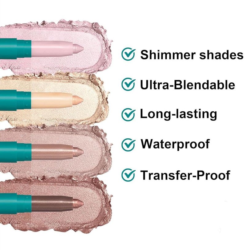 Eyeshadow Stick - Glitter Highlighter & Long-Lasting Eye Makeup | 4-Piece Shimmer Set