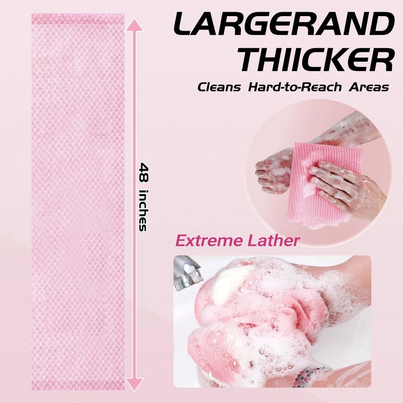 Exfoliating Shower Towel 47", Advanced Exfoliating Microfiber Towel, Premium Scrub Bathroom Towel Set for Smooth Skin, Quick Drying Durable and Gentle for Sensitive Skin (Black+Pink)
