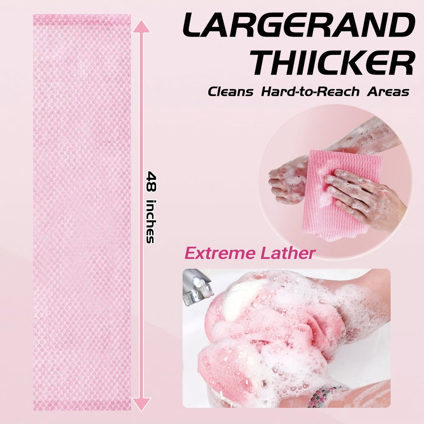 Blissal Exfoliating Shower Towel, 2-in-1 Exfoliating Towel, Premium Scrub Wash Cloth for Body Face, Blissal exfoliatings Towels-Body Scrubber with 2 Sides for All Skin Types (Black+Pink)