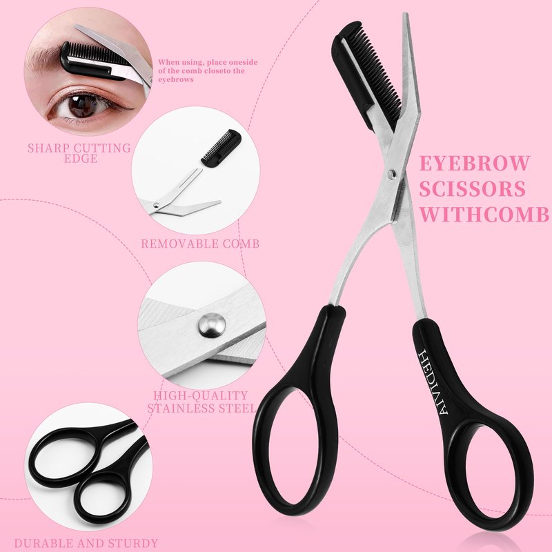 HEDVIA 9 Pcs Eyebrow Razor Kit for Women Shaping, Professional eyebrow Makeup Set with 6 Small Eyebrow Razors, 1 Eyebrow Scissors with Comb, 1Eyebrow Tweezers for Men, 1 Makeup Brushes(Pink Set)