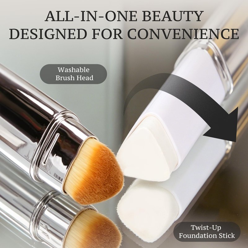 Foundation Stick, Color Changing Foundation 2 in 1 Concealer with Brush for Skin Moisturizing, Hydrating Long Lasting Matte Base Makeup, Light Coverage Concealer for Mature Dry Oily Skin, Dark