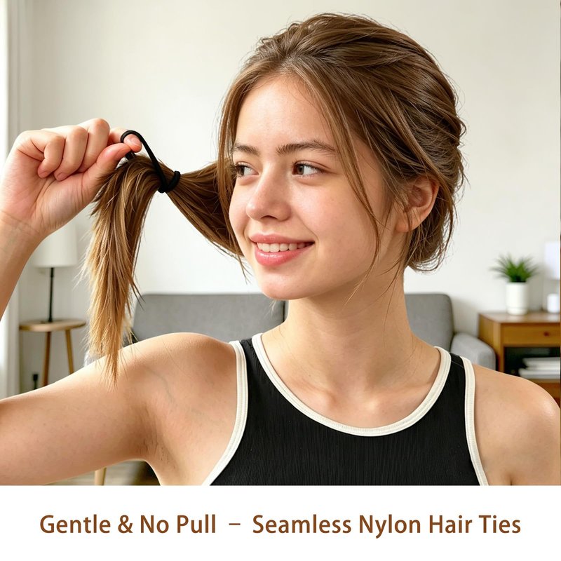 CZZXI 150Ct Hair Ties No Damage for Fine Hair (1.58in), Seamless Elastic Ponytails Holders, Bulk Soft Nylon Hair Ties for Women, Teens & Girls | Hair Accessories (Black)