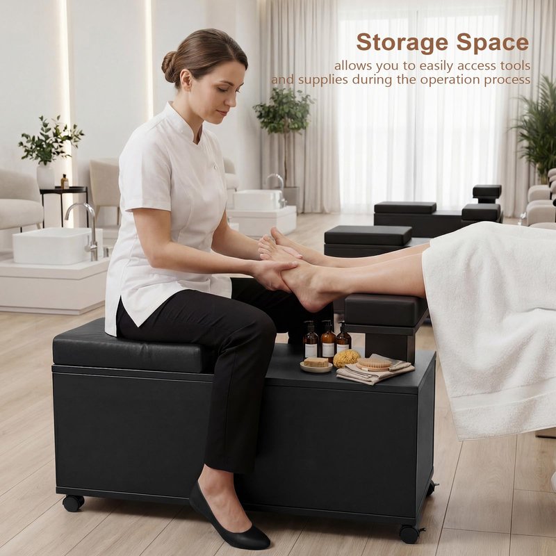 OmySalon Pedicure Cart, Foot Bath Trolley with Storage Drawer & Foot Rest, Pedicure Chair Stool for Esthetician Manicure & Foot Massage, Beauty Spa Salon with Locking Wheels, Black