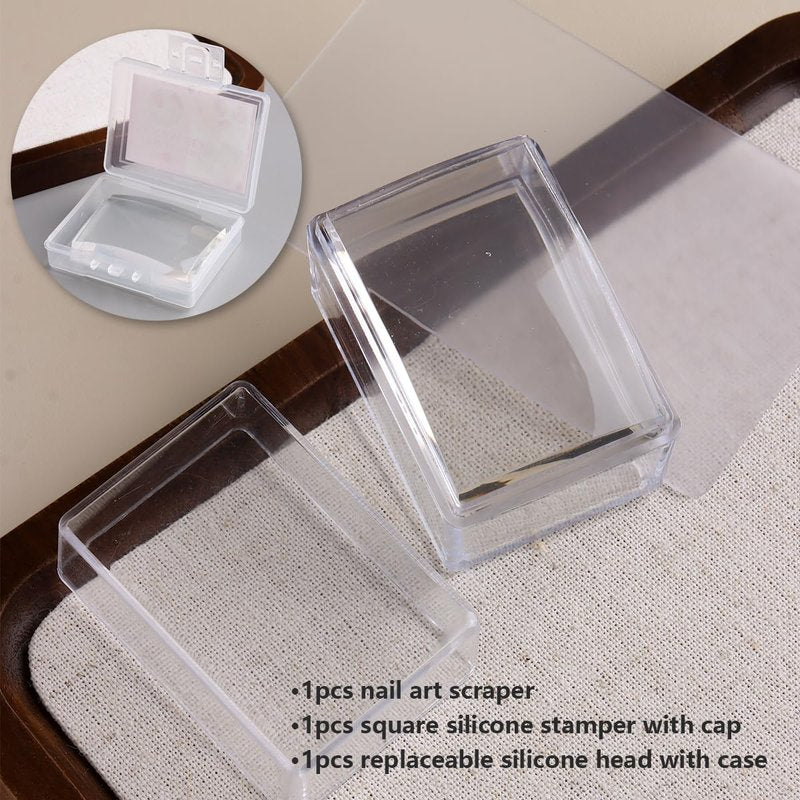 FSpronail French Tip Nail Stamper, Clear Silicone French Tip Tool with Nail Scraper Alcohol-Washable Soft Jelly Stamp Head Manicure Guide for Gel Polish Printing Design Home Salon Nail Art Supplies