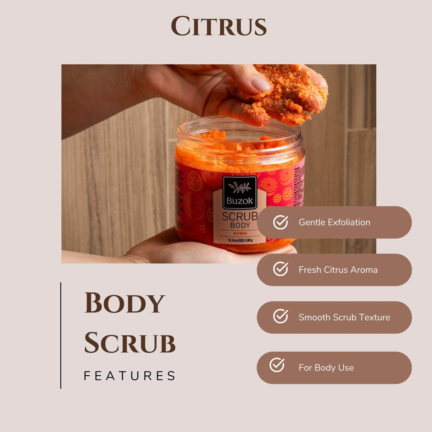 Citrus Body Scrub – Exfoliating Salt Scrub for Body Cleansing & Smoothing – Fresh Citrus Scent – For Shower & Bath Use