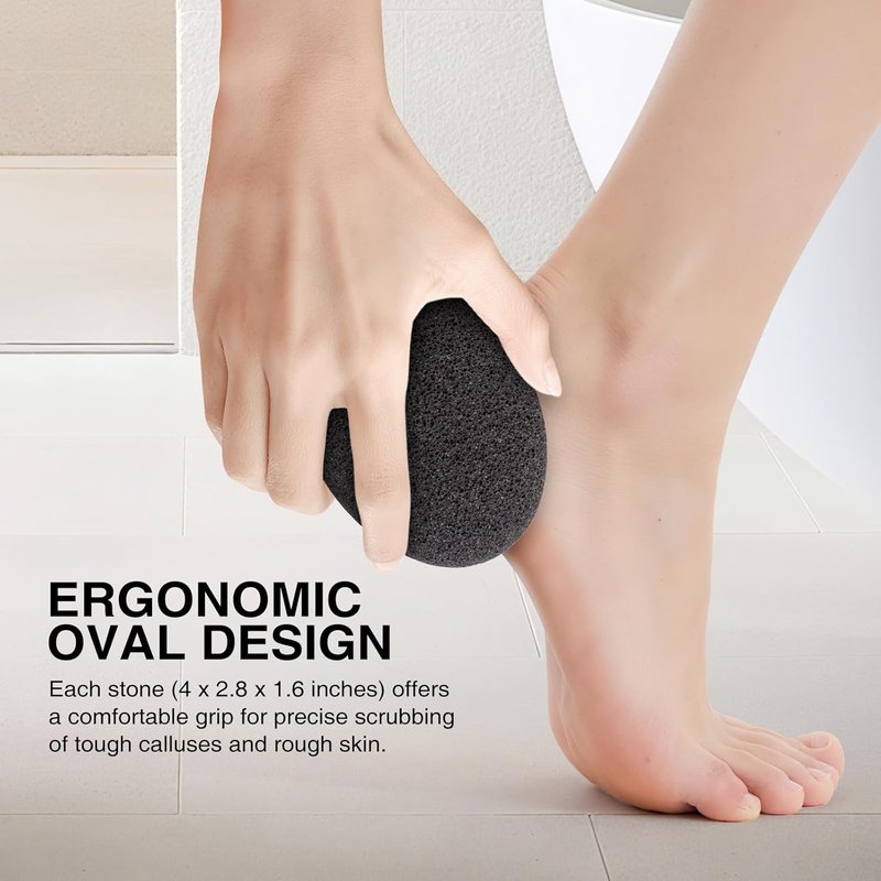 Natural Pumice Stone Set - 3 Oval Volcanic Lava Foot Scrubbers for Callus & Cracked Heel Exfoliation | 4 x 2.8 x 1.6 Inches